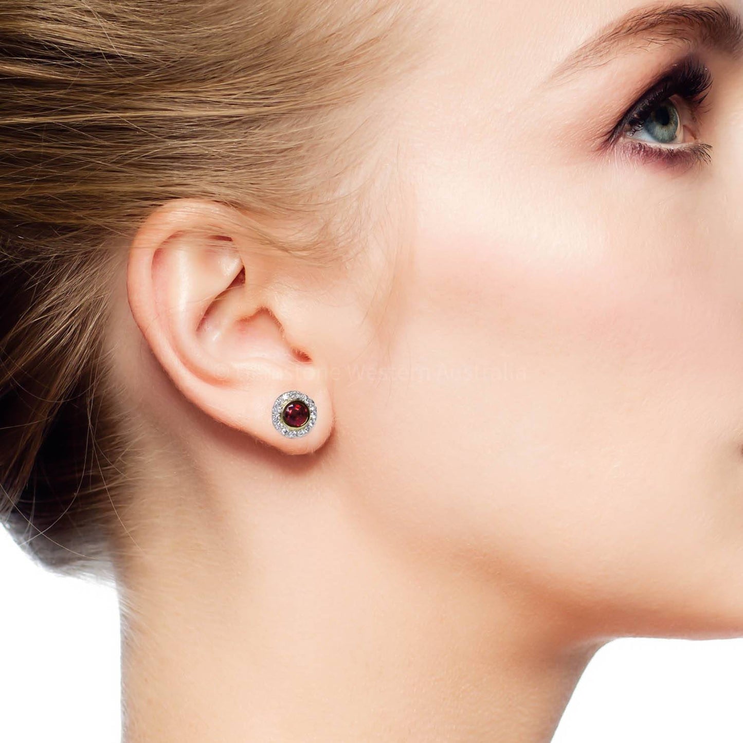 Natural Unheated Ruby Earrings with Diamond Halo Stud Earrings 18K Gold