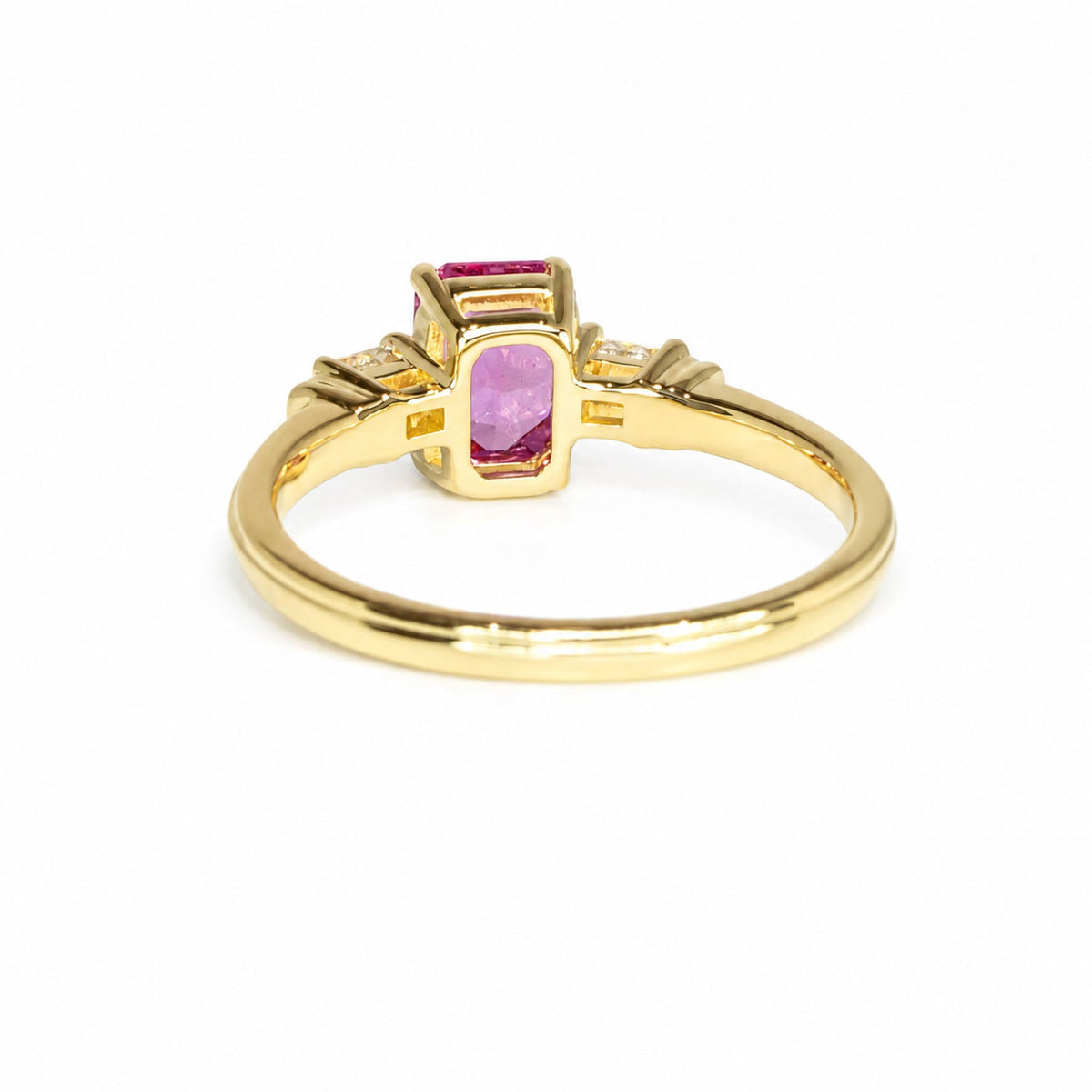 Back of the padparadscha sapphire ring showing the gold gallery