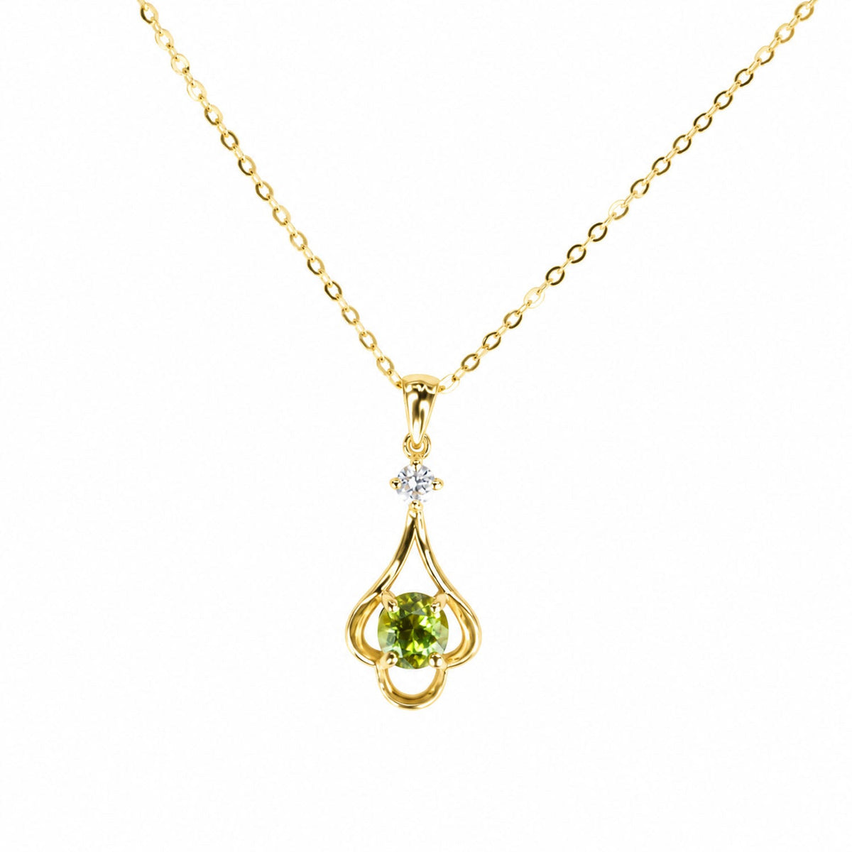 Alexandrite pendant hanging on its 18K yellow gold chain