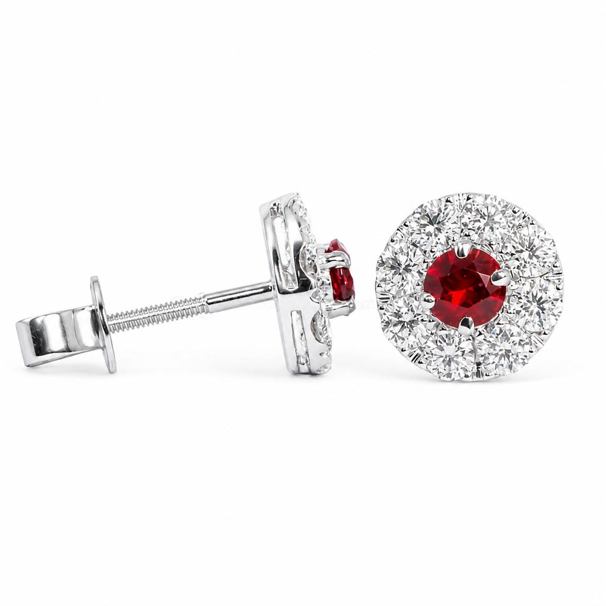 1.52ct Natural Ruby and Diamond Halo Earrings – front view