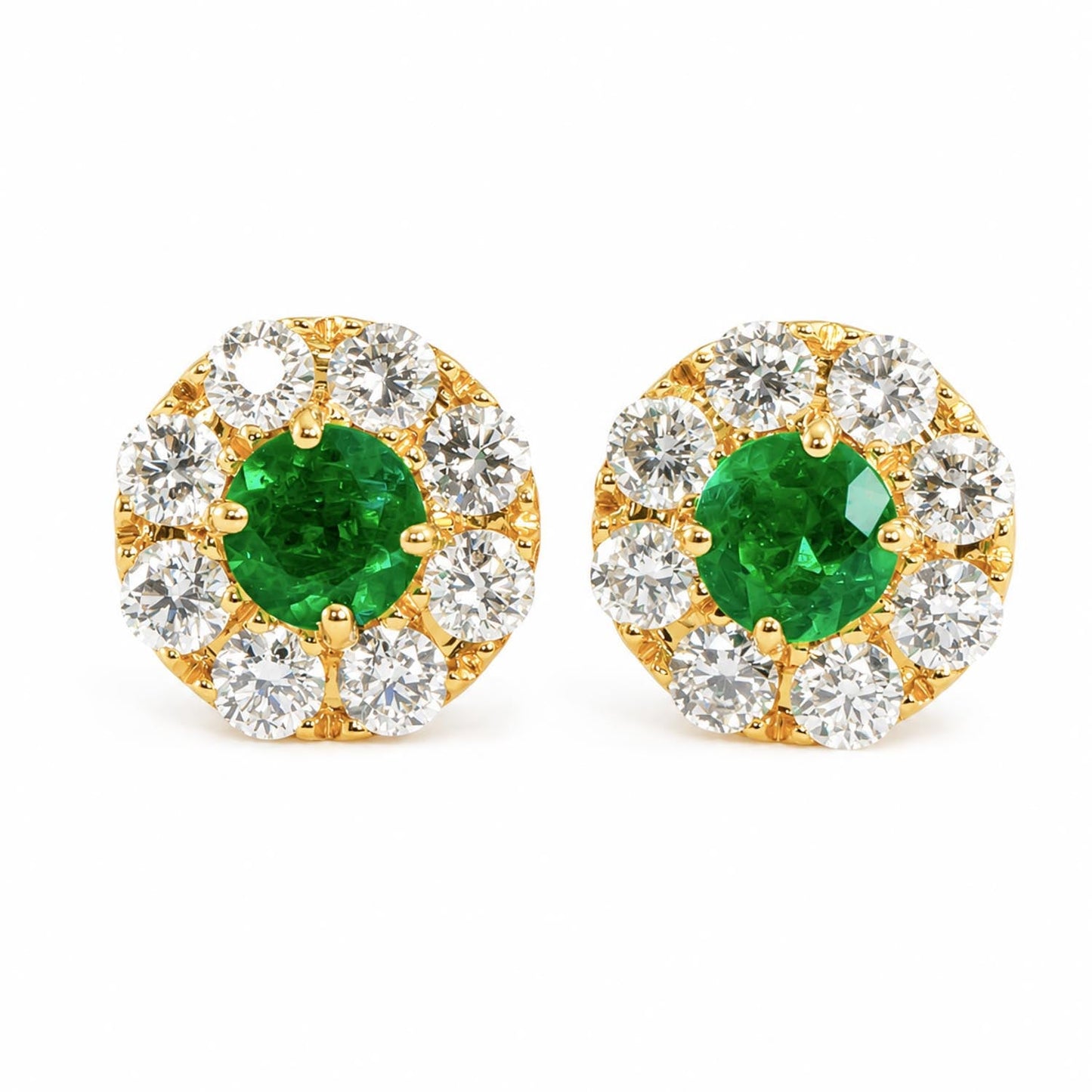 1.68 TCW Natural Emeralds and Diamond Halo Earrings – detail view