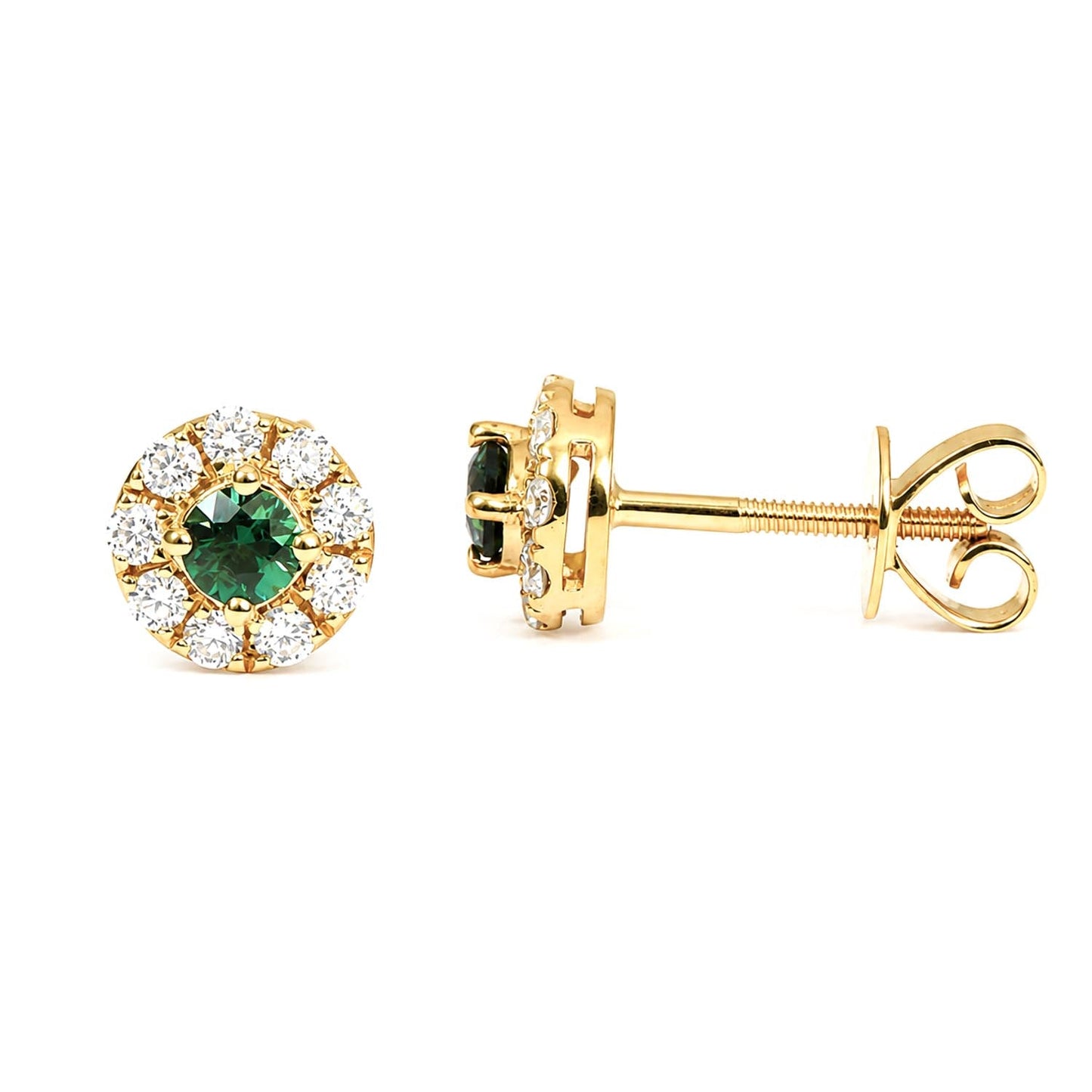 Australian Teal Sapphire Stud Earrings with Diamond Halo in 18K Yellow Gold