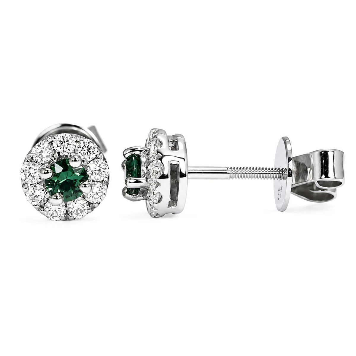 Natural Teal Sapphire Stud Earrings in 9K White Gold with Moissanite Halo