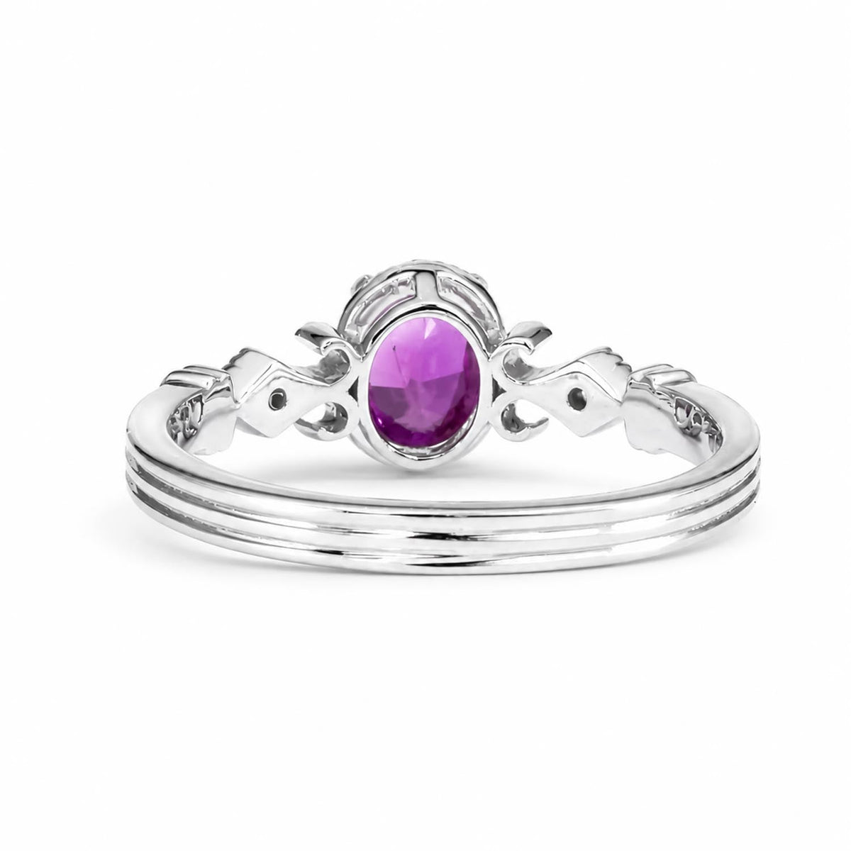 Oval Cut Pink Sapphire and Diamond Ring in Platinum 950 with Filigree Detail