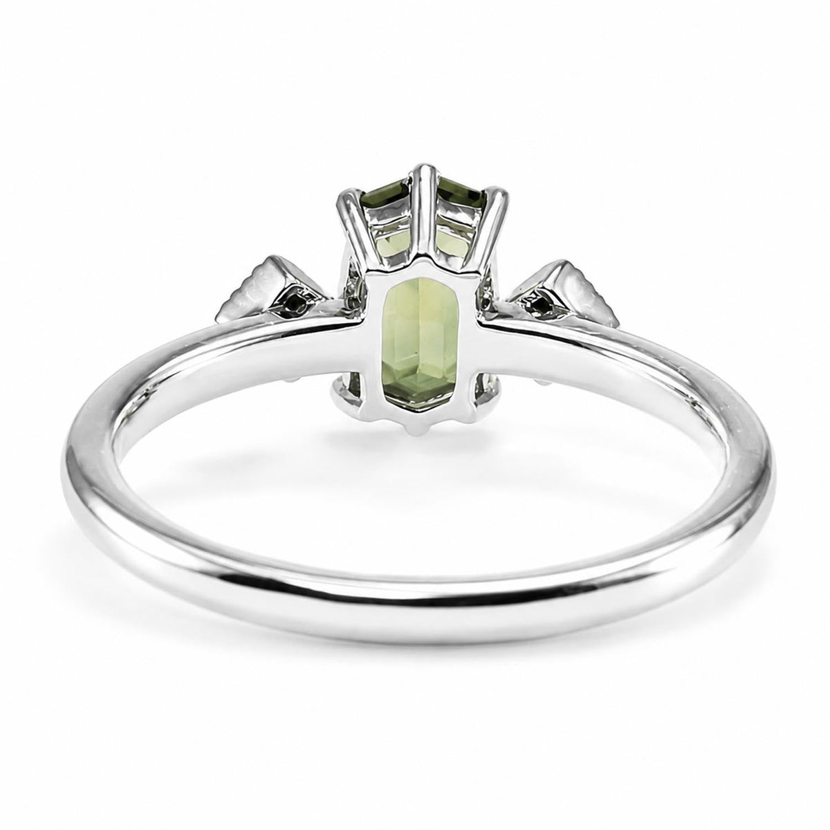 0.81ct Natural Party Green Sapphire Hexagonal Ring in Platinum with Diamonds