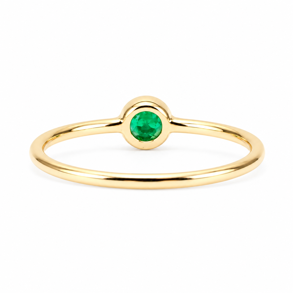 Petite 9K Yellow Gold Ring with Natural Colombian Emerald – front view