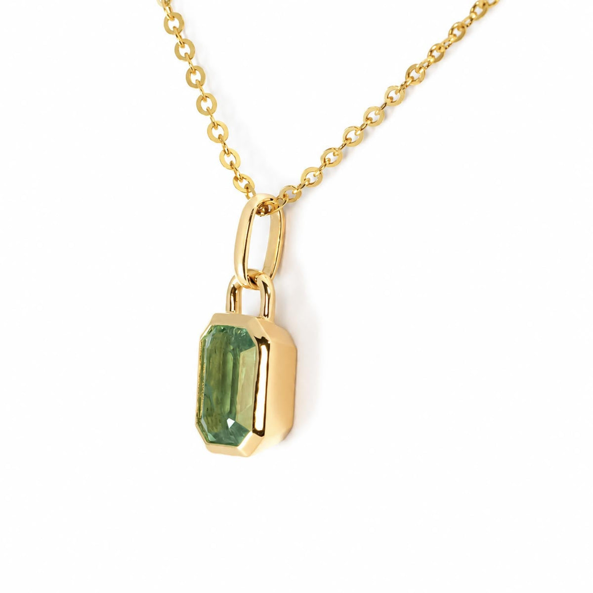 0.91ct Natural Elongated Emerald Cut Emerald Pendant | 18K Yellow Gold