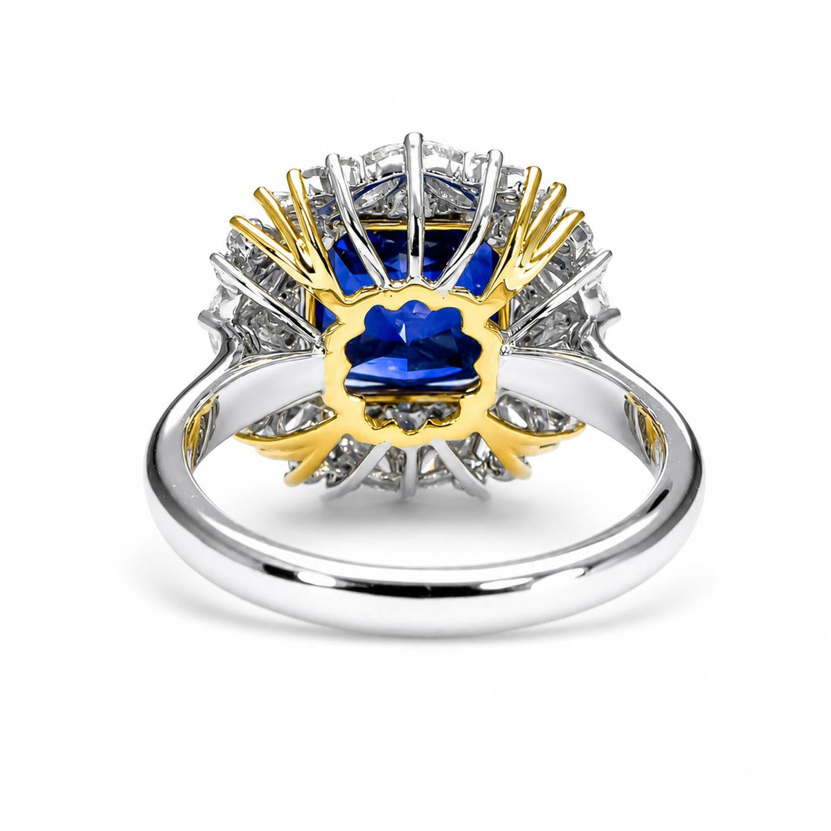 5.14ct Natural Blue Sapphire and Diamond Halo Dress Ring in Platinum and 18K Yellow Gold