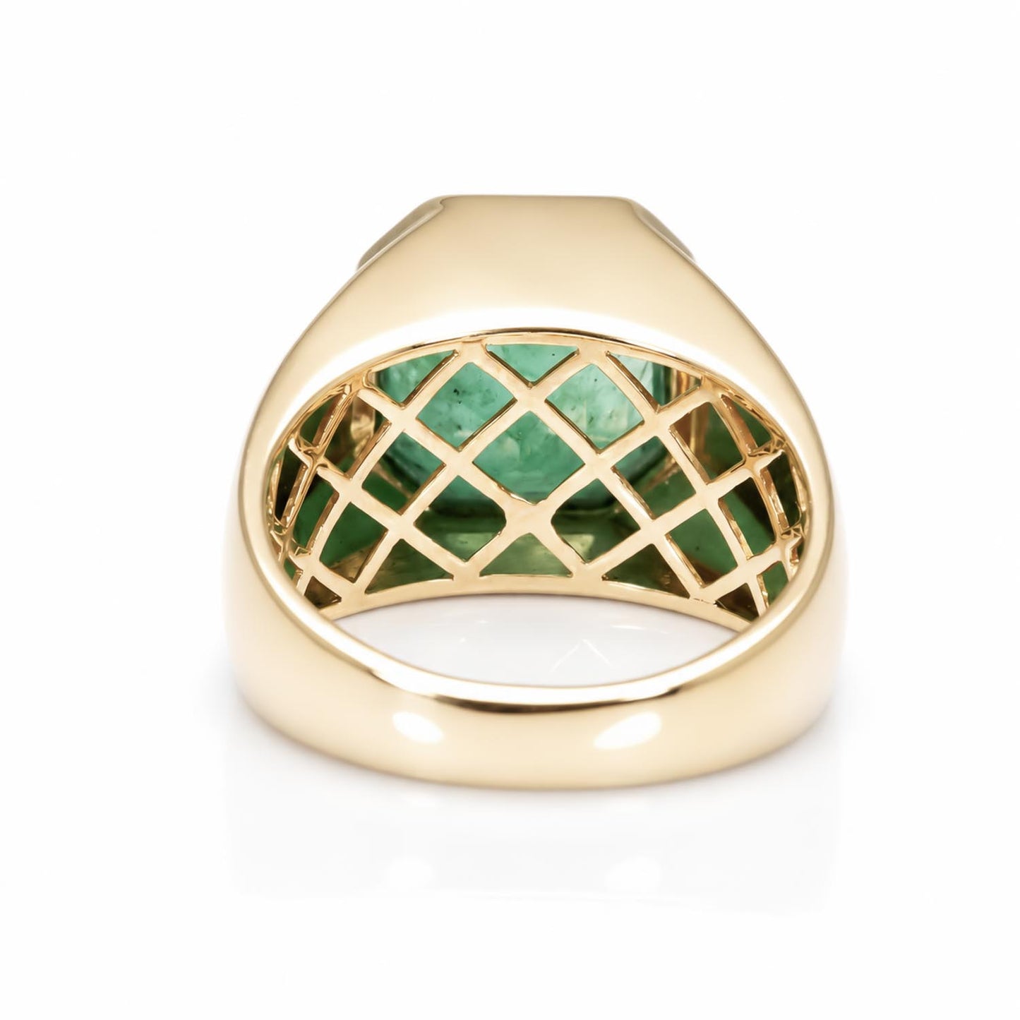 back view of 7.91CT Natural Colombian Emerald Men’s Ring in a white background