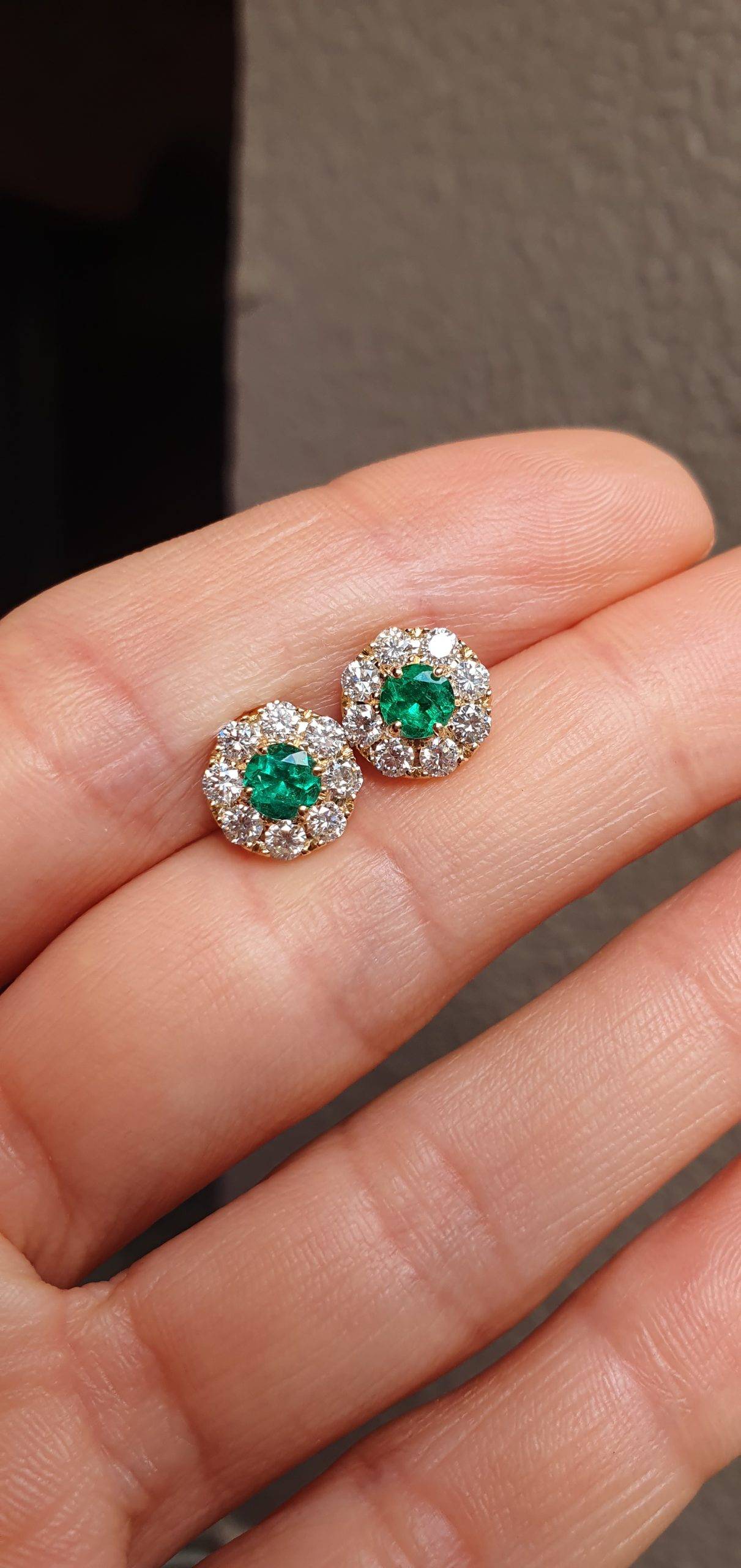 1.68 TCW Natural Emeralds and Diamond Halo Earrings
