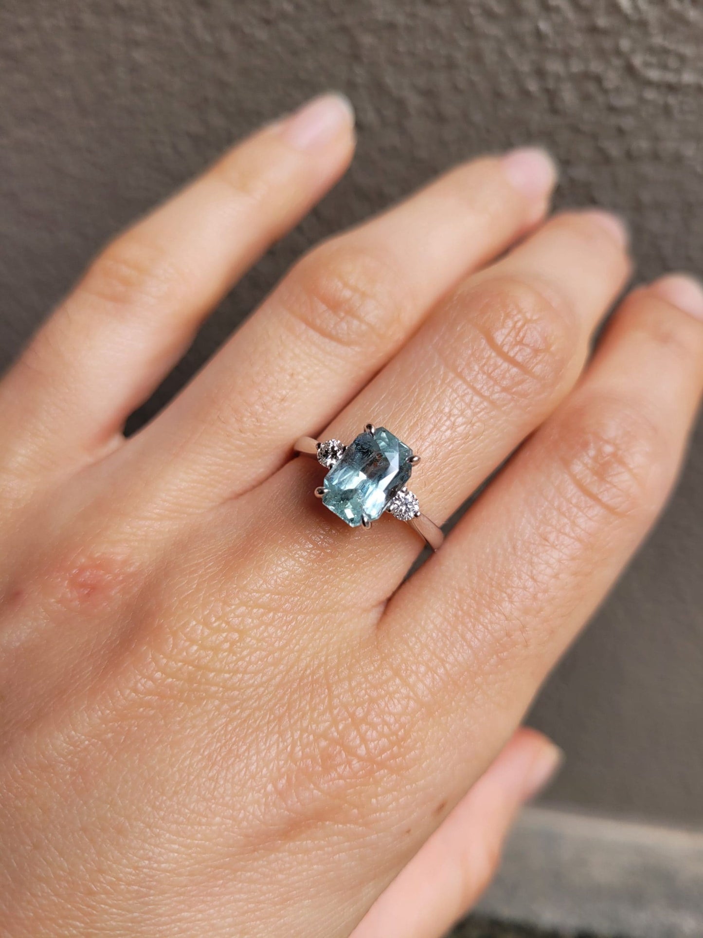 Radiant Cut Unheated Green Sapphire Ring in White Gold