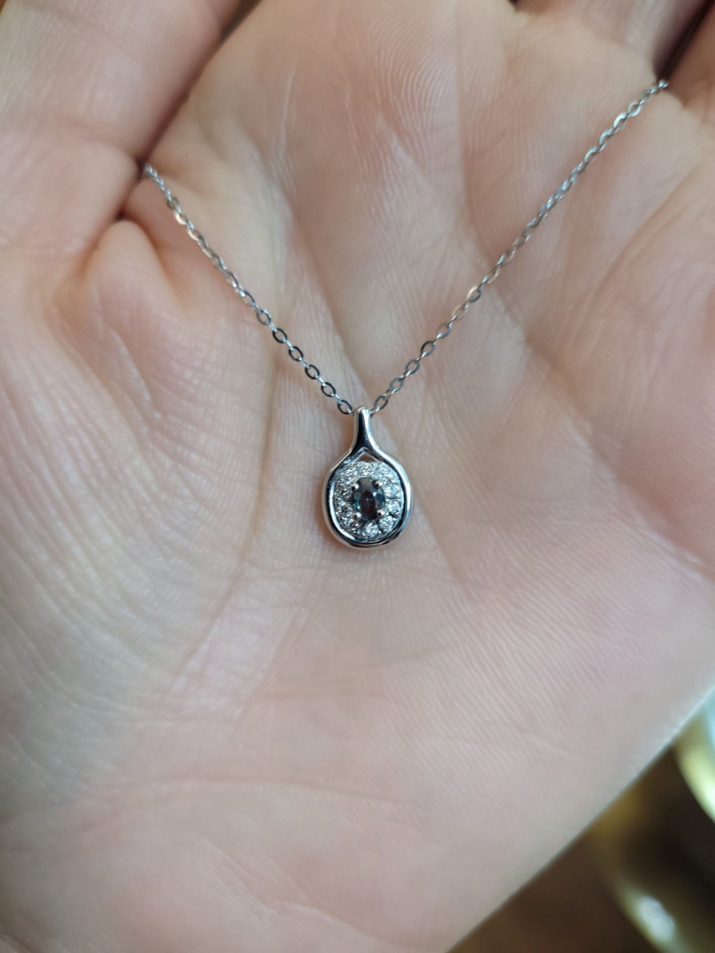 Platinum Alexandrite and Diamond Pendant with Oval Cut Centre