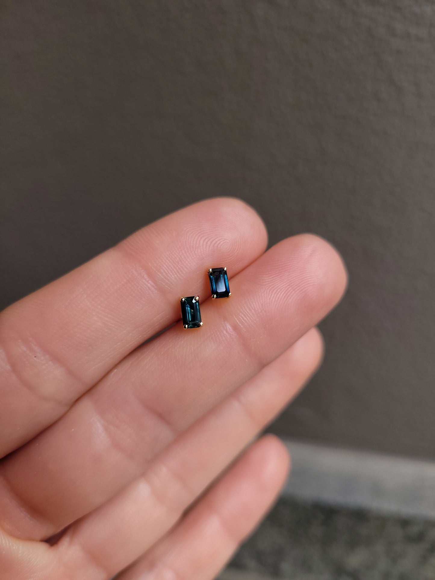 Emerald Cut Sapphire Earrings in 18K Yellow Gold with Australian Teal Sapphires