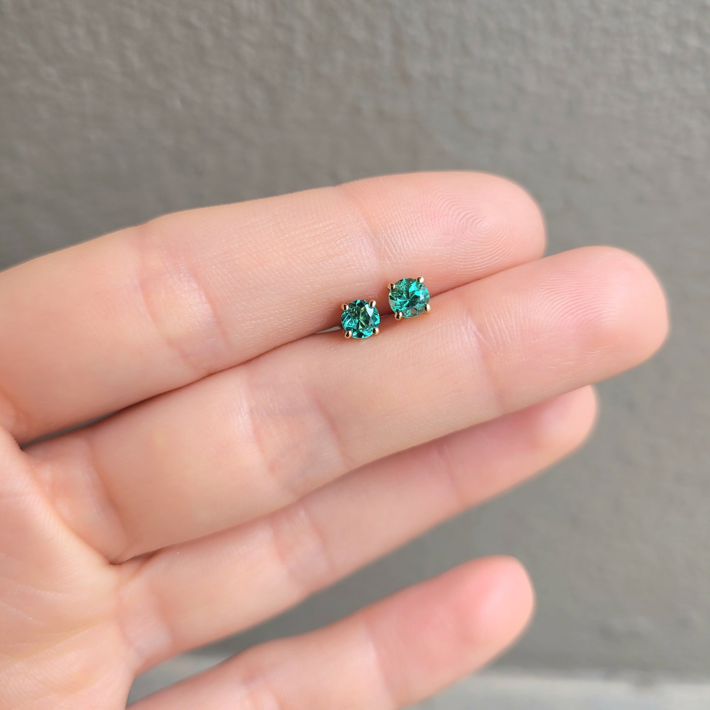 Colombian Emerald Stud Earrings 0.56ct in 18K Yellow Gold