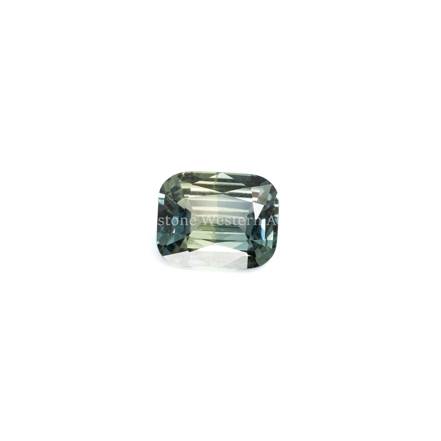 View front of 1.29 CT NATURAL UNHEATED TEAL SAPPHIRE - CUSHION CUT in white background.