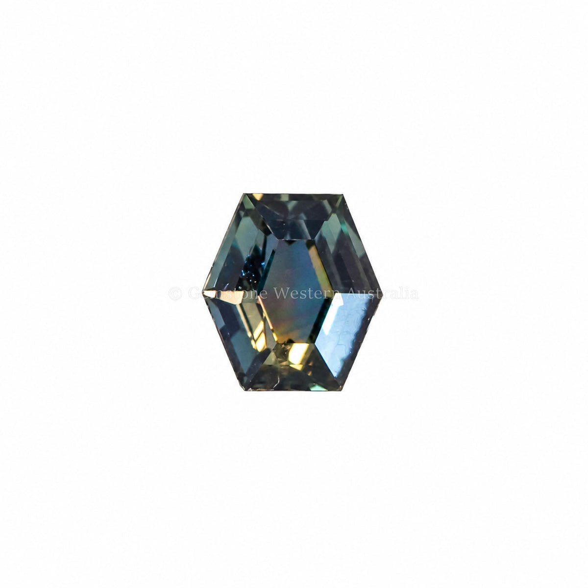 0.75 ct natural unheated teal green sapphire, hexagonal fancy cut