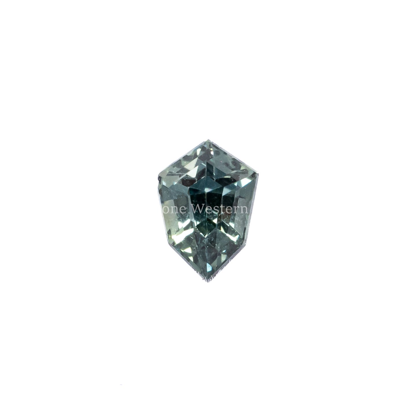 Front view of 0.65CT Natural Unheated Teal-Green Sapphire – Shield Fancy Cut in white background