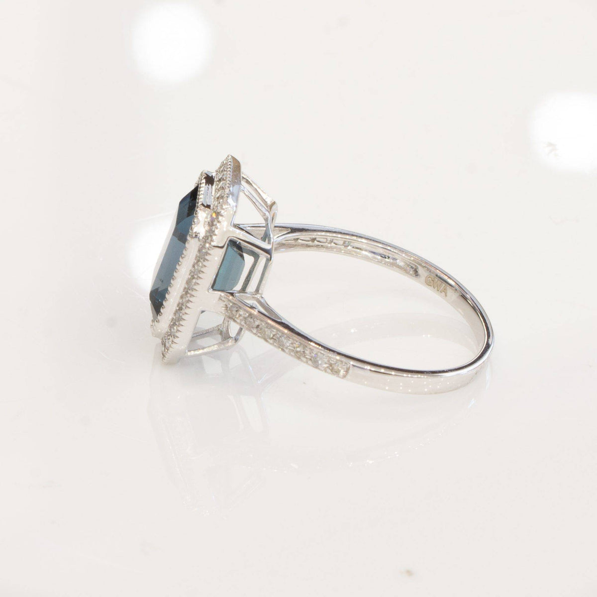 London Blue Topaz Diamond Halo Ring 18K Gold