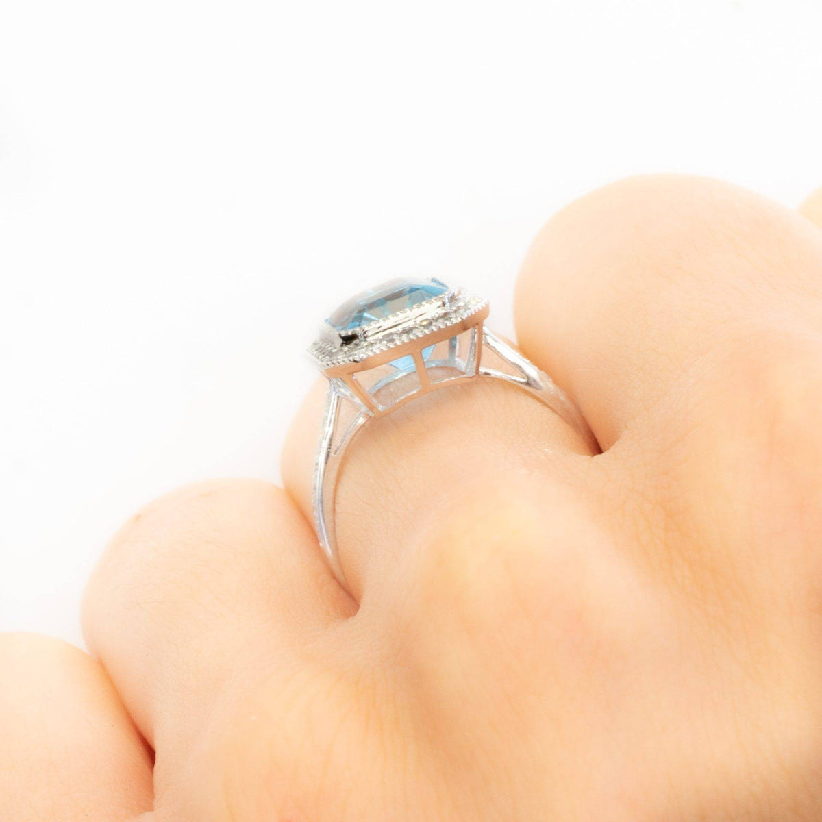 Blue Topaz and Diamond Ring in 18ct White Gold