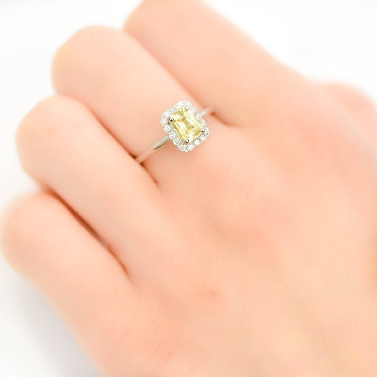 Yellow Sapphire Halo Engagement Ring 18K White Gold