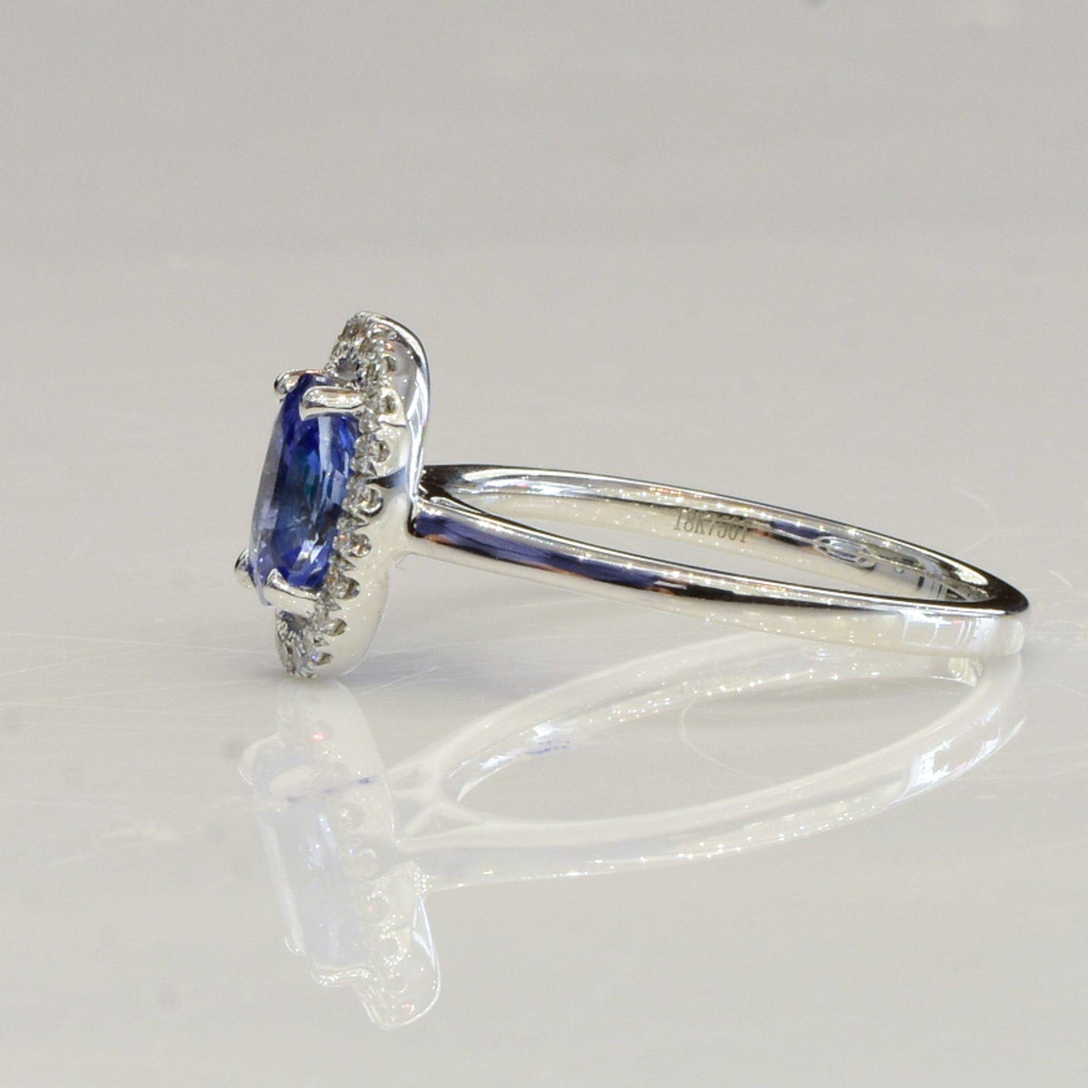 1.51ct Ceylon Sapphire Diamond Halo Ring - Cornflower Blue Sapphire