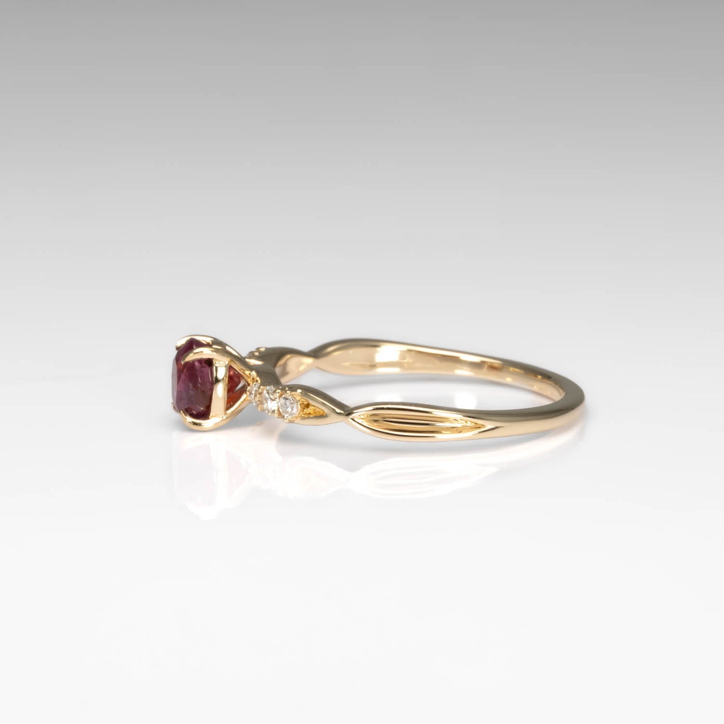 Natural Ruby & Diamond Twisted Band Ring in 18K Yellow Gold