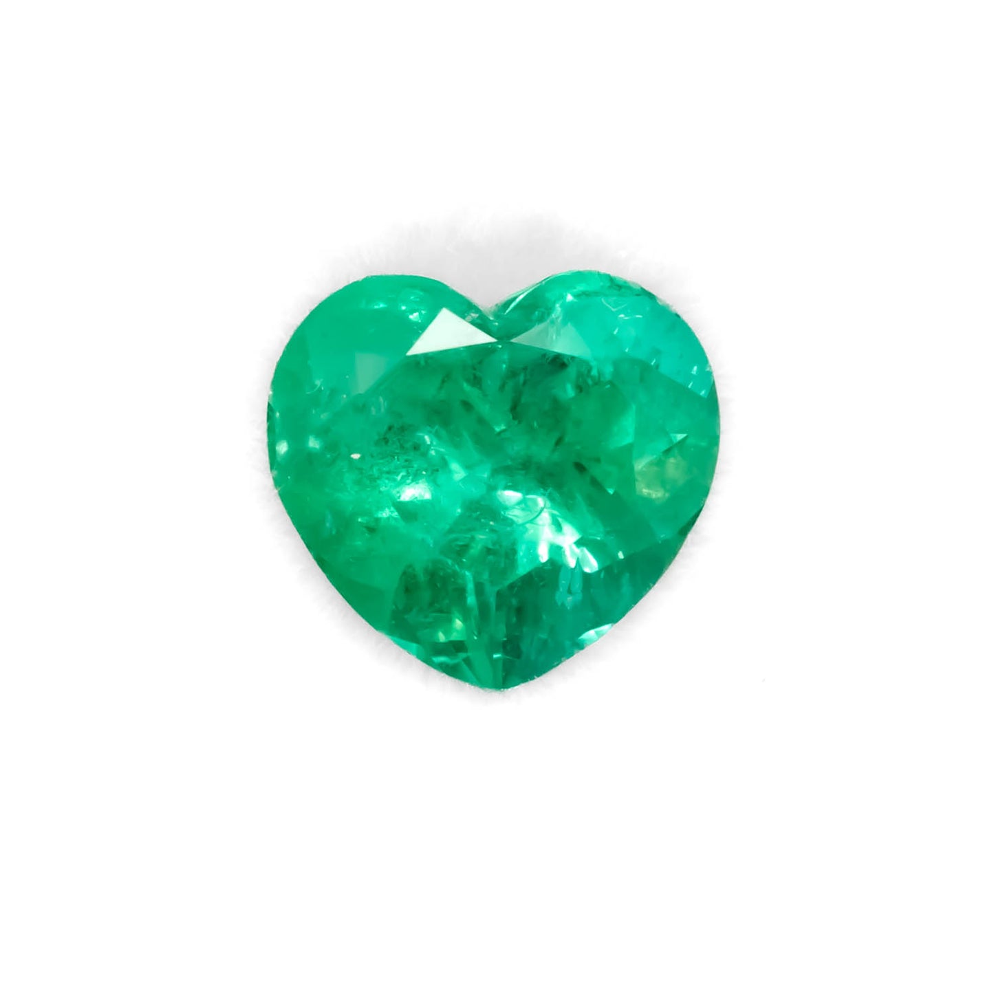 Front view of 1.95CT Natural Colombian Emerald – Heart Cut Vivid Green Gemstone in white background.