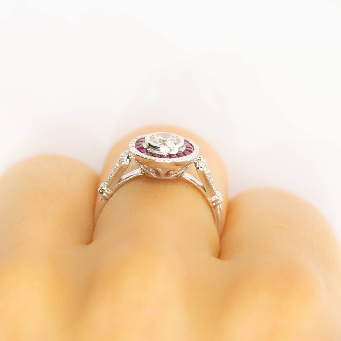 0.50ct Diamond Ring with Ruby Halo in 18K Gold
