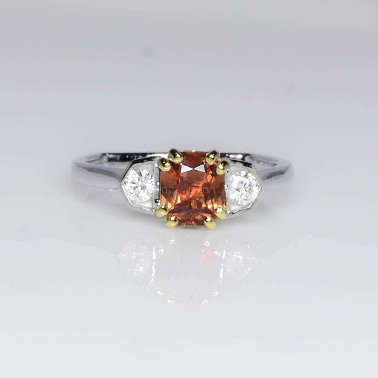 Octagonal Natural Padparadscha Sapphire and Diamond Ring in Platinum