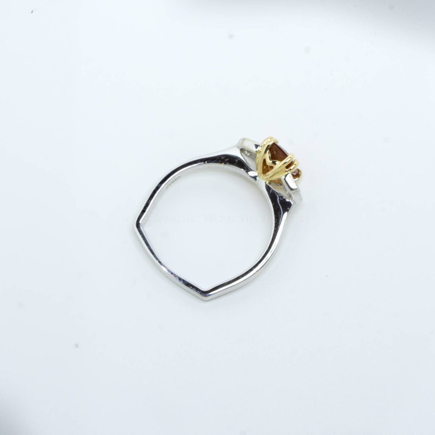 Octagonal Natural Padparadscha Sapphire and Diamond Ring in Platinum