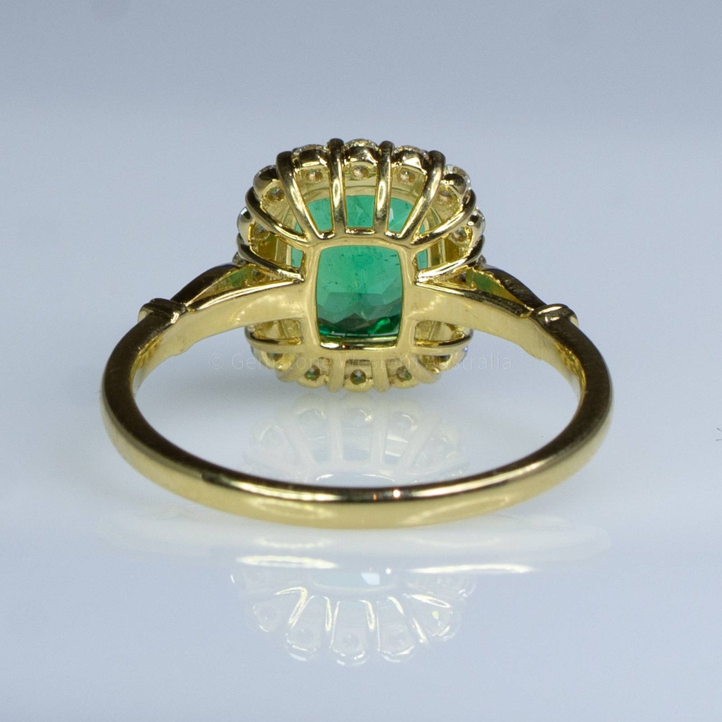 1.9ct Colombian Emerald Statement Ring Emerald Halo Ring in 18K Yellow Gold