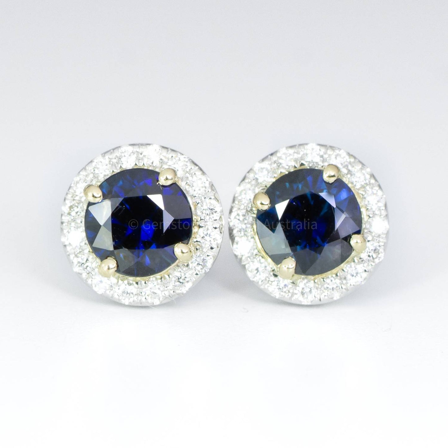 1.75ct Round Blue Sapphire Halo Stud Earrings in White Gold