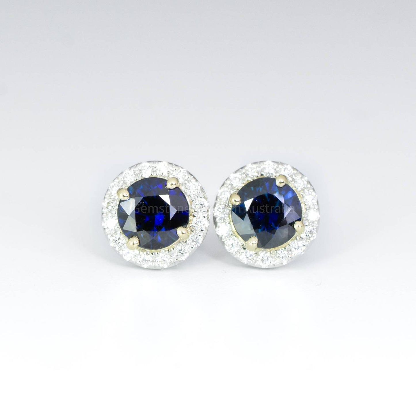 1.75ct Round Blue Sapphire Halo Stud Earrings in White Gold