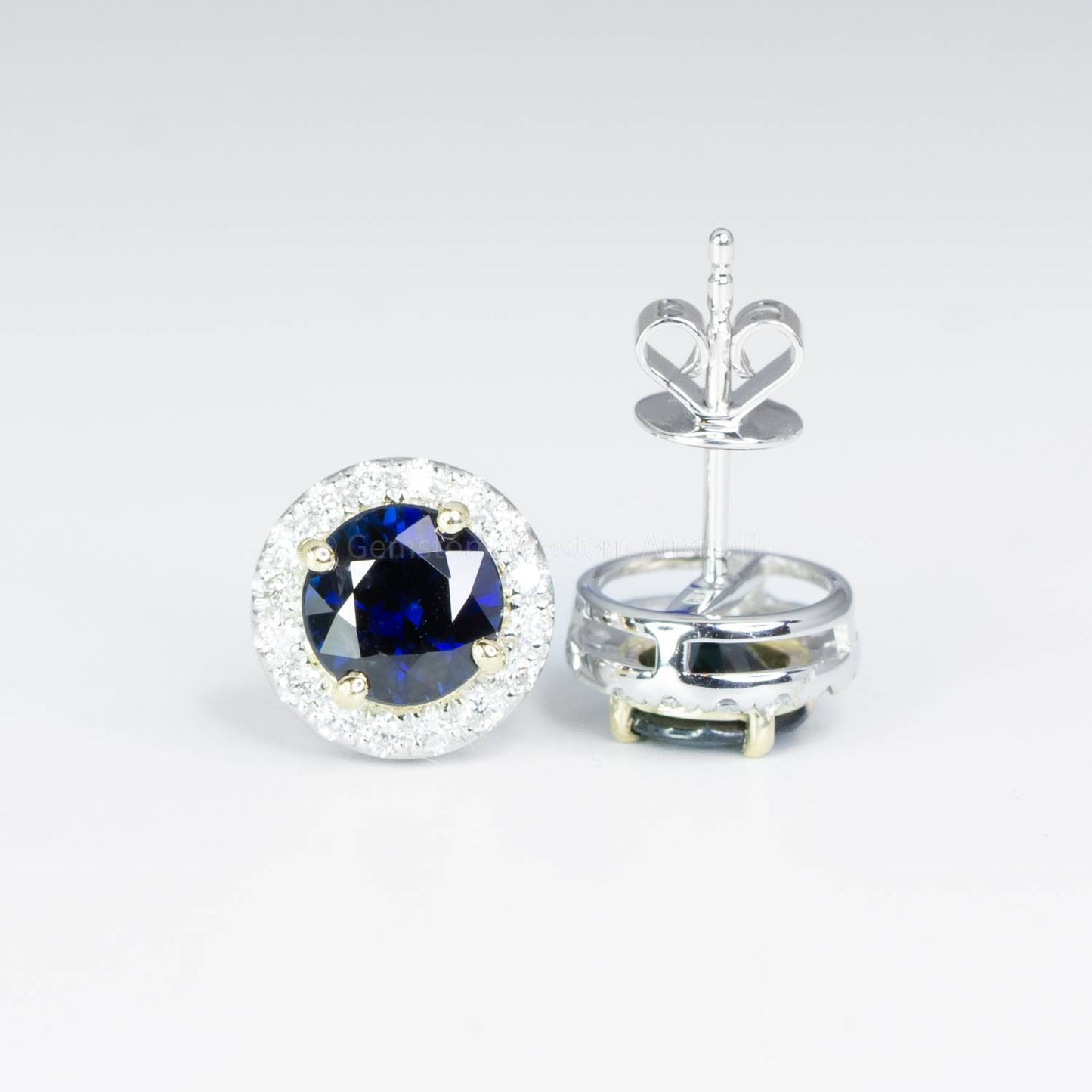 1.75ct Round Blue Sapphire Halo Stud Earrings in White Gold