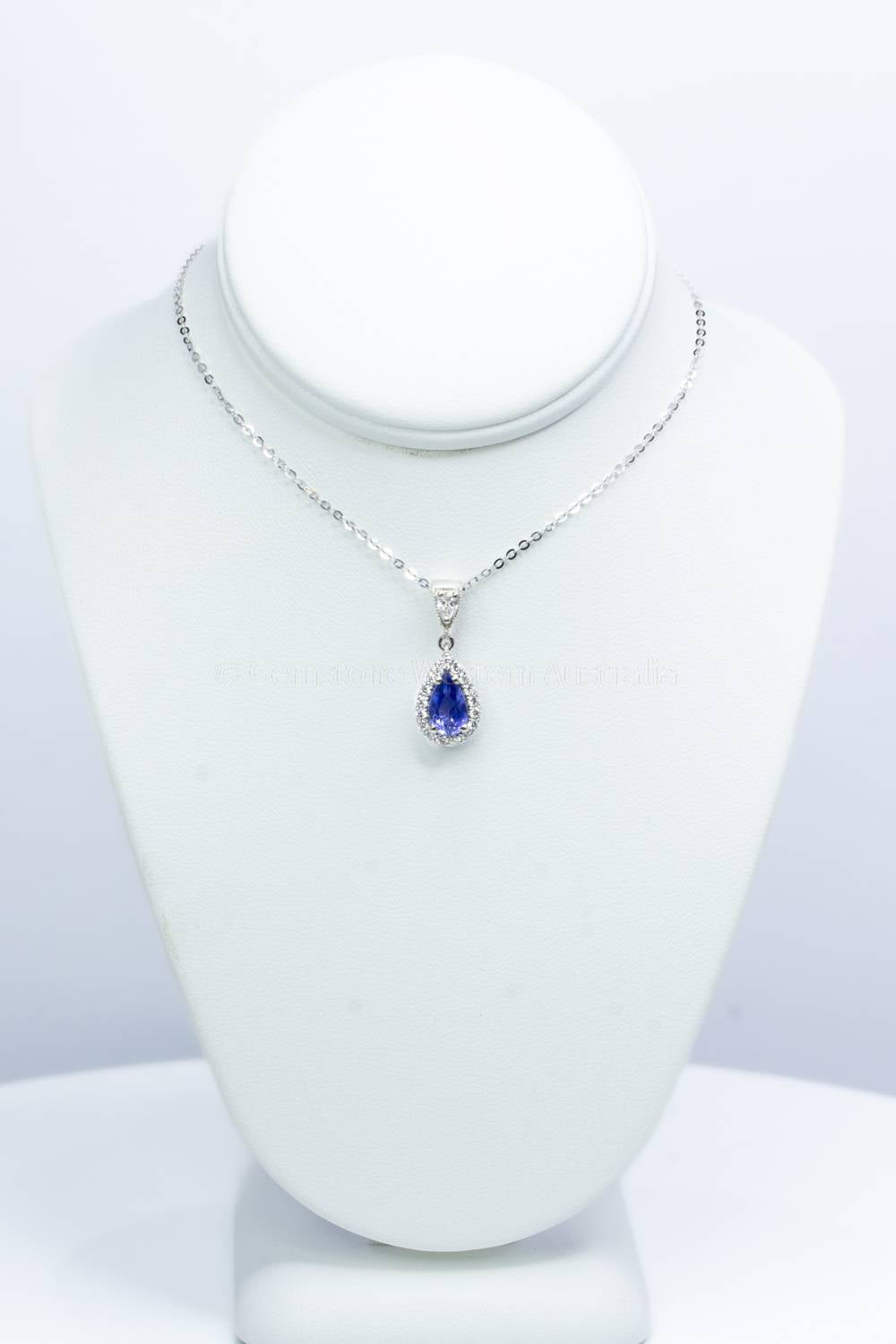 Natural Unheated Sapphire Diamond Halo Pendant in18k White Gold