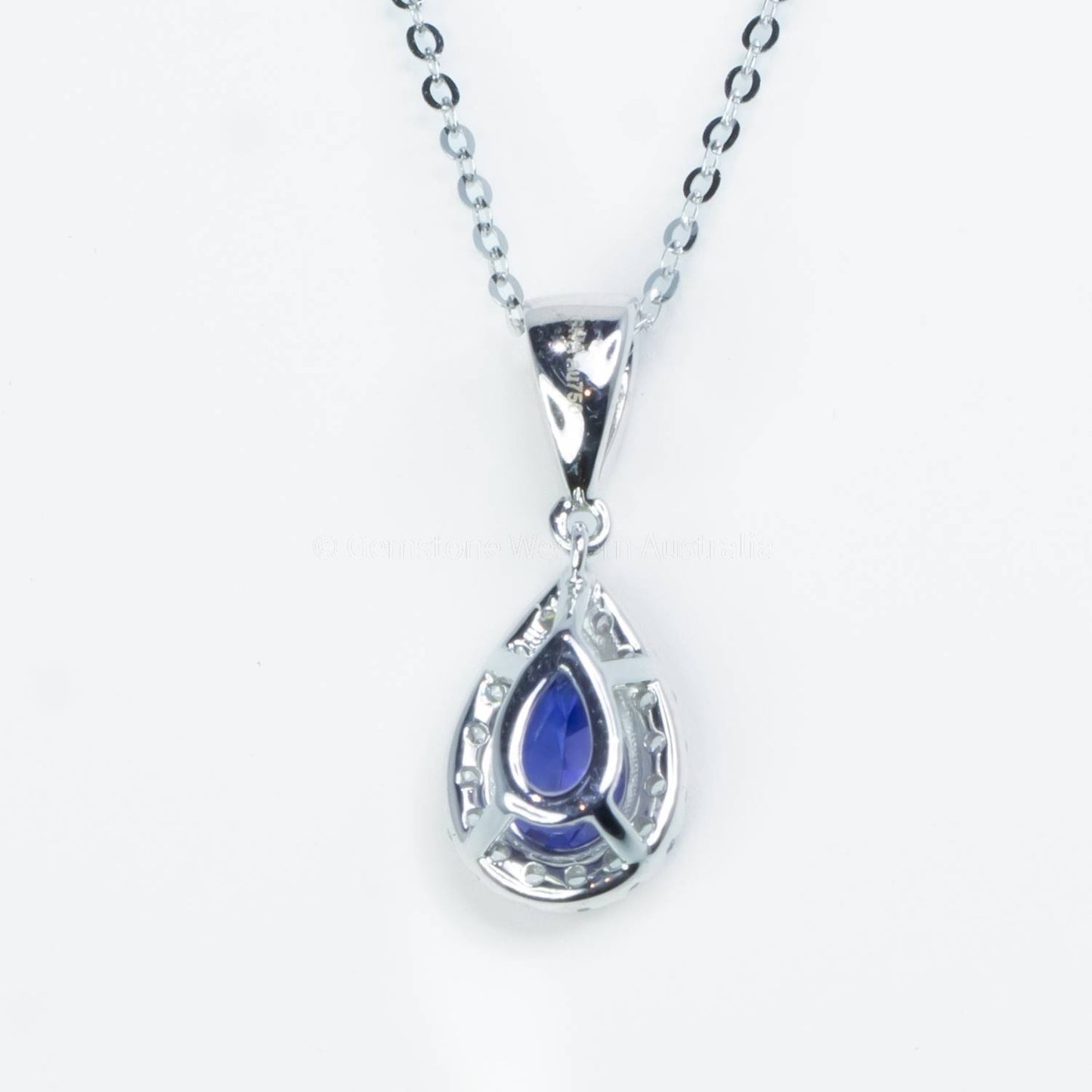 Natural Unheated Sapphire Diamond Halo Pendant in18k White Gold