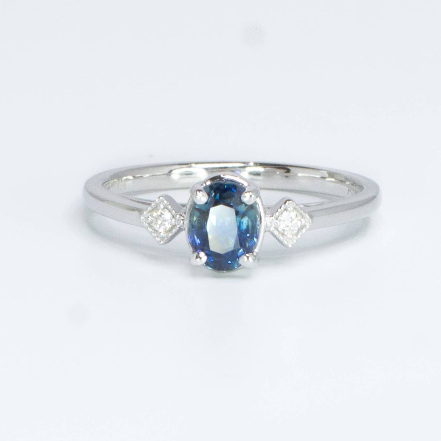 Unheated Teal Sapphire Ring Oval Teal Sapphire and Diamonds Ring