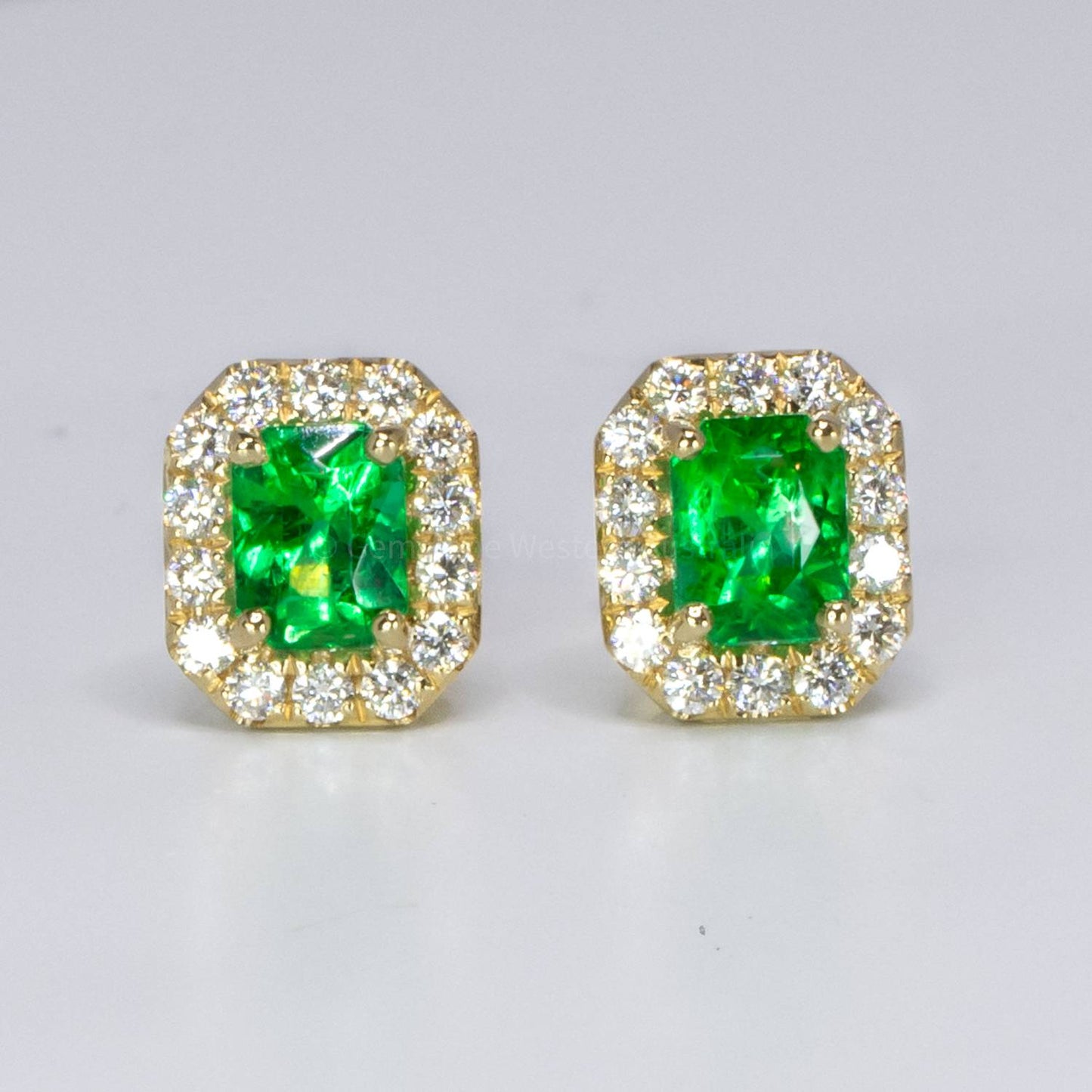 Elegant Emerald and Diamond Stud Earrings 2.02 ct Colombian Emeralds  and 0.56ct Diamonds