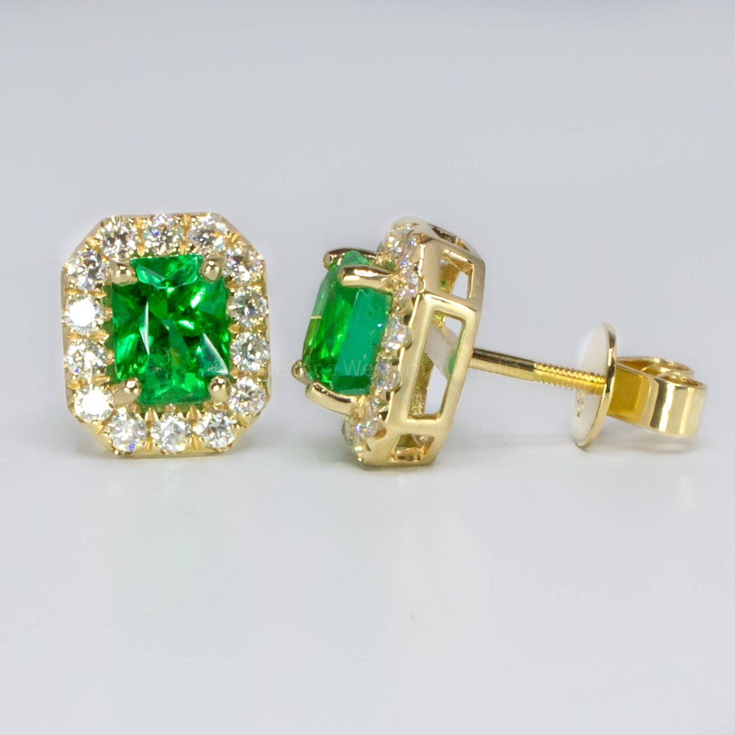 Elegant Emerald and Diamond Stud Earrings 2.02 ct Colombian Emeralds  and 0.56ct Diamonds