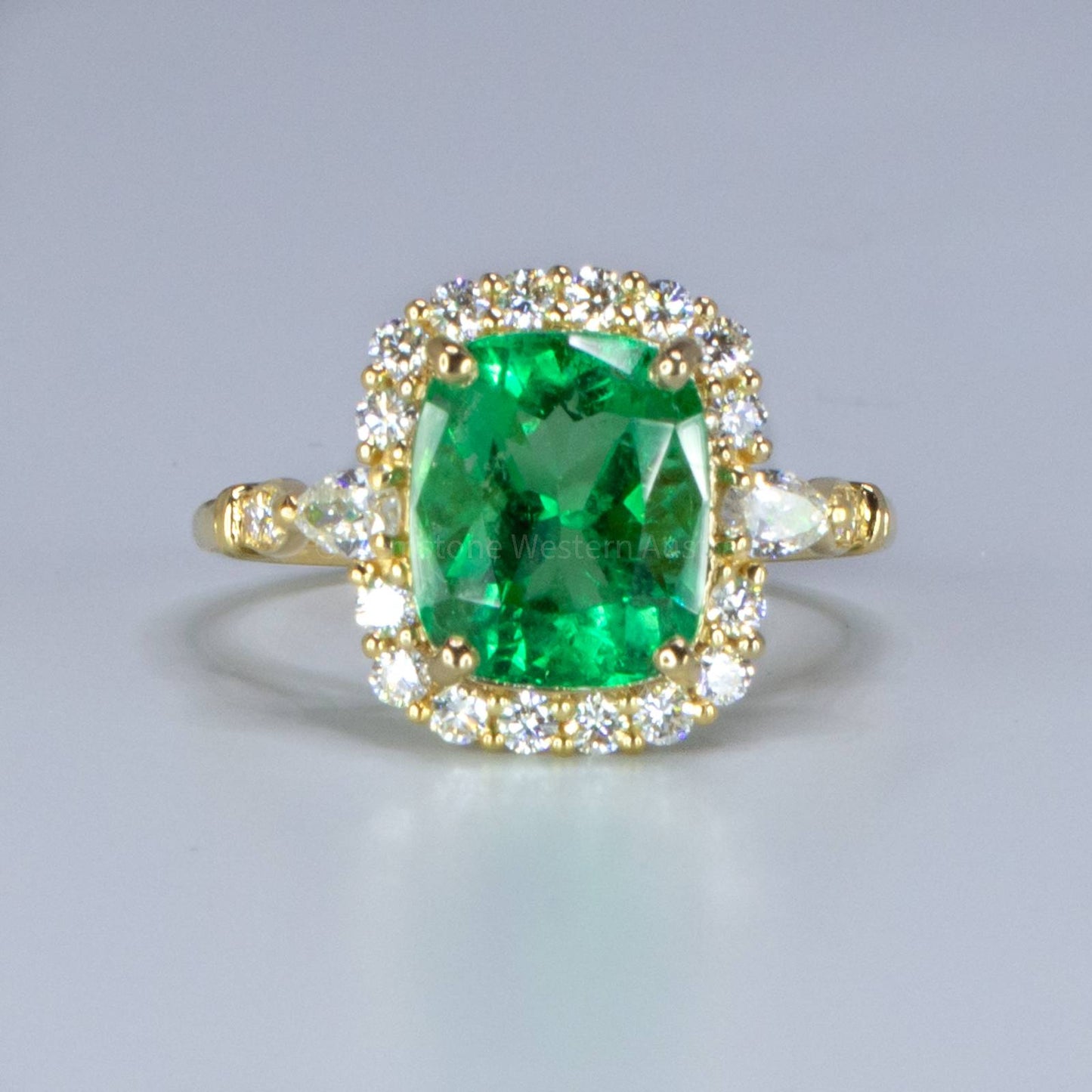 3.55ct Cushion Colombian Emerald Statement Ring