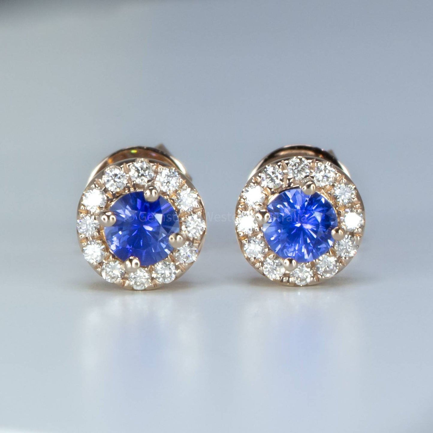 18K Rose Gold Sapphire Studs with Screw Backs Natural Sapphire Earrings