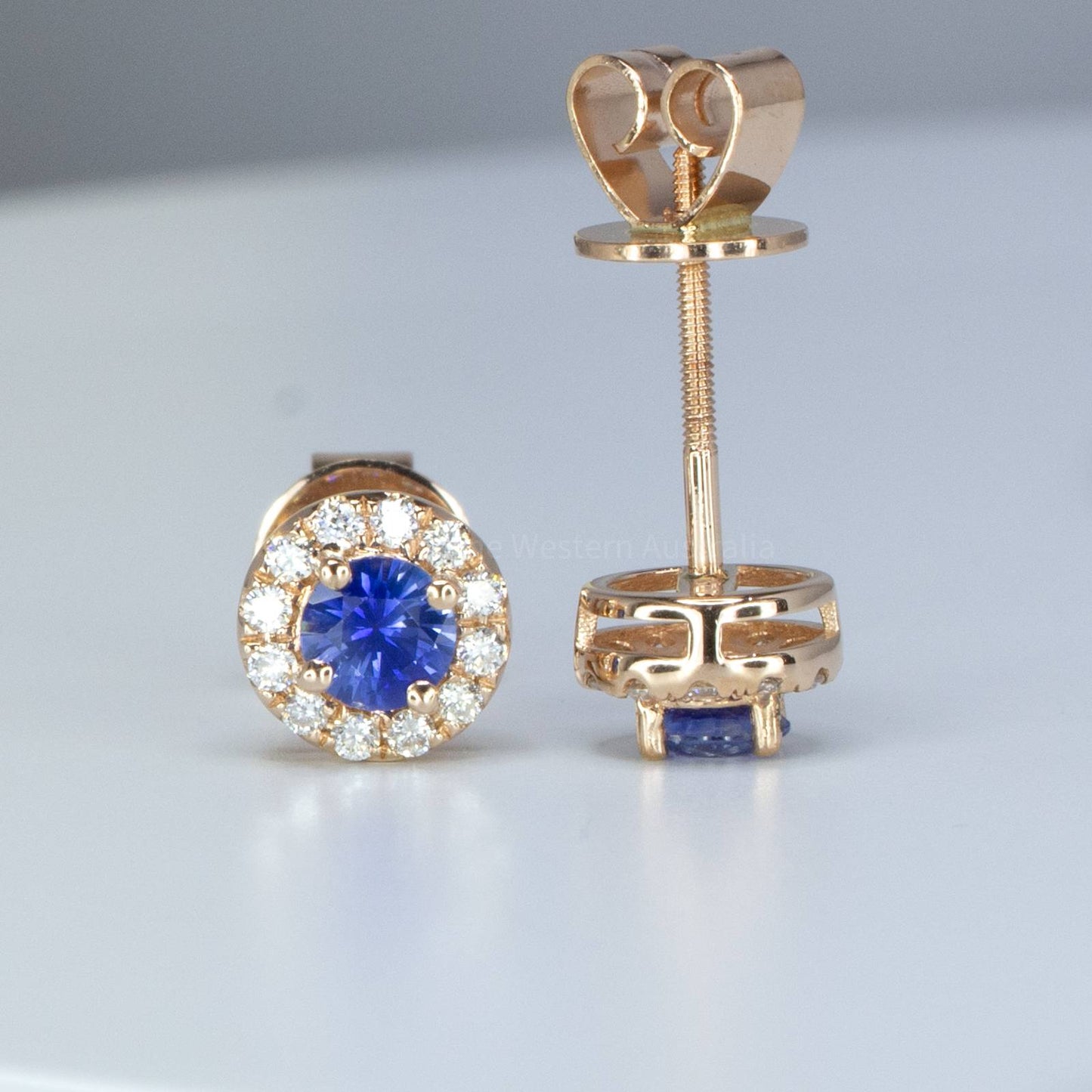 18K Rose Gold Sapphire Studs with Screw Backs Natural Sapphire Earrings