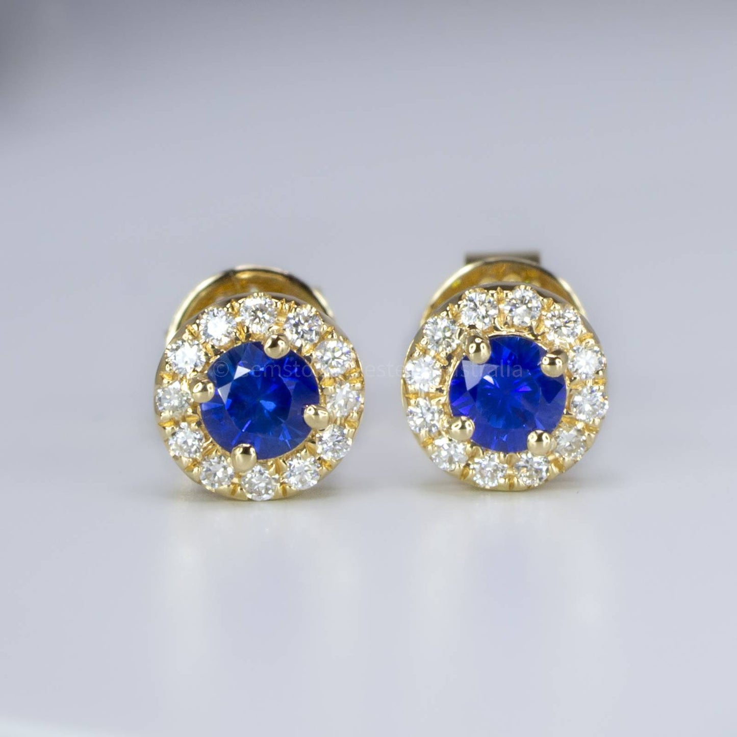 18K Yellow Gold Sapphire Studs Natural Sapphire Earrings