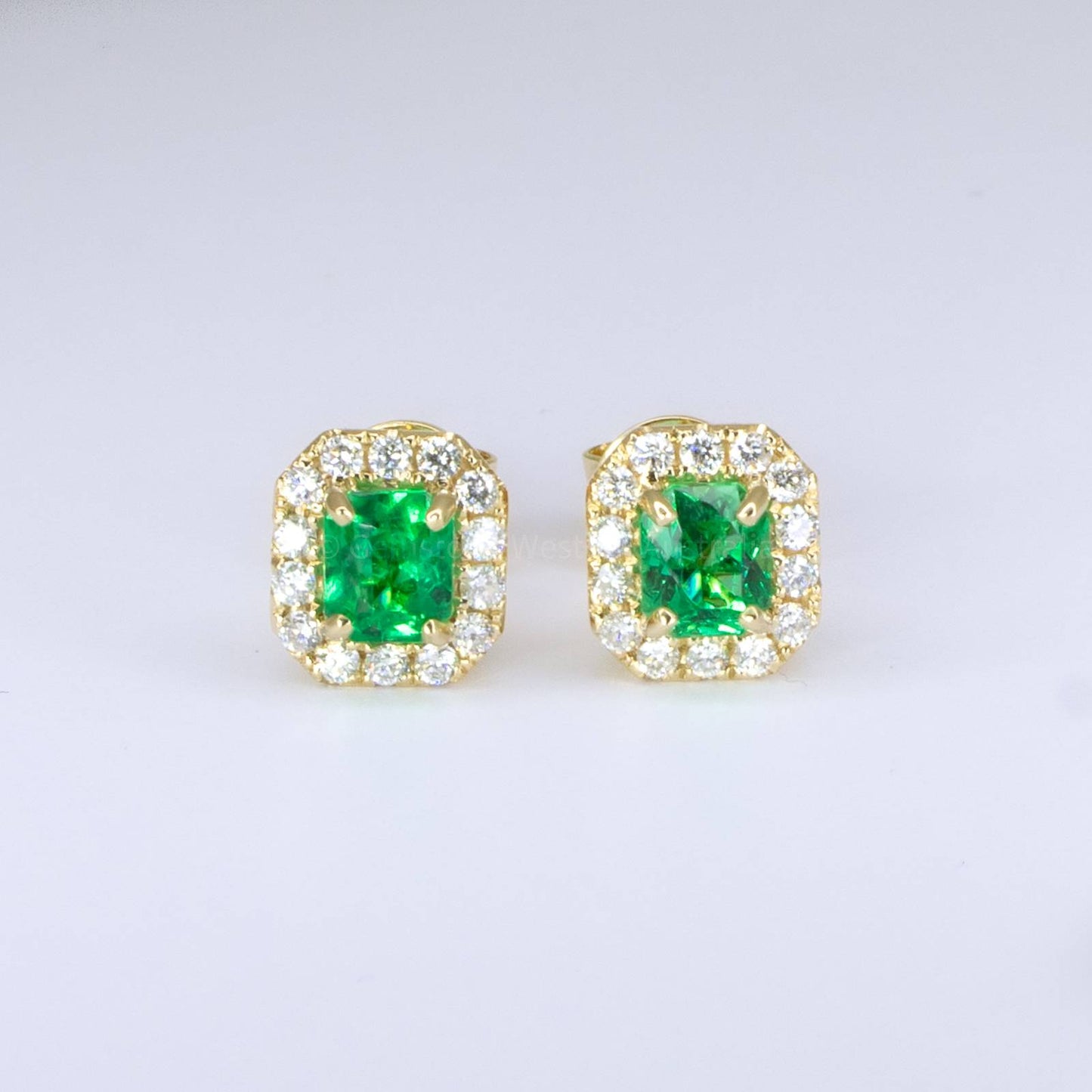 Elegant Emerald and Diamond Stud Earrings 1.88ct Colombian Emeralds and 0.56ct Diamonds