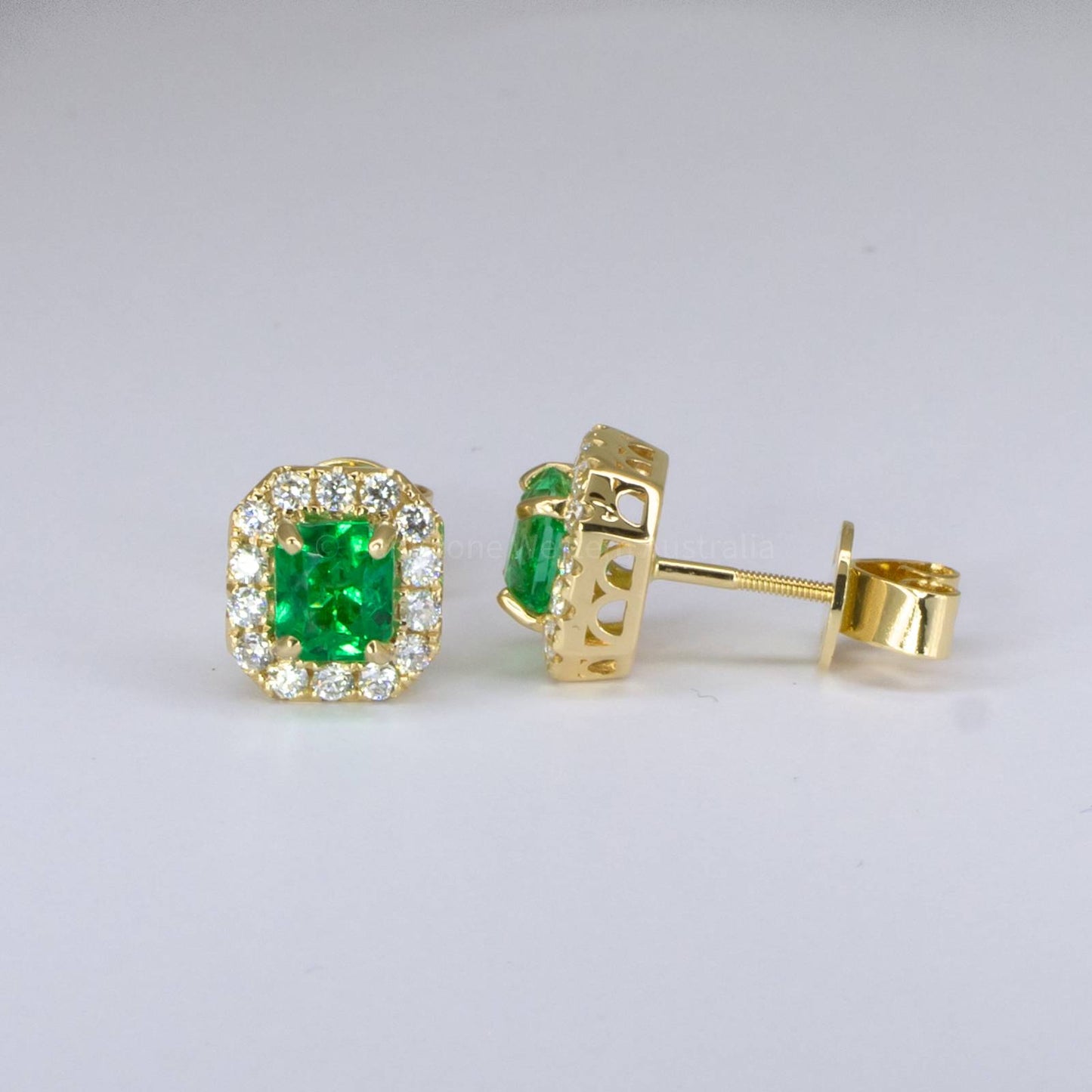 Elegant Emerald and Diamond Stud Earrings 1.88ct Colombian Emeralds and 0.56ct Diamonds