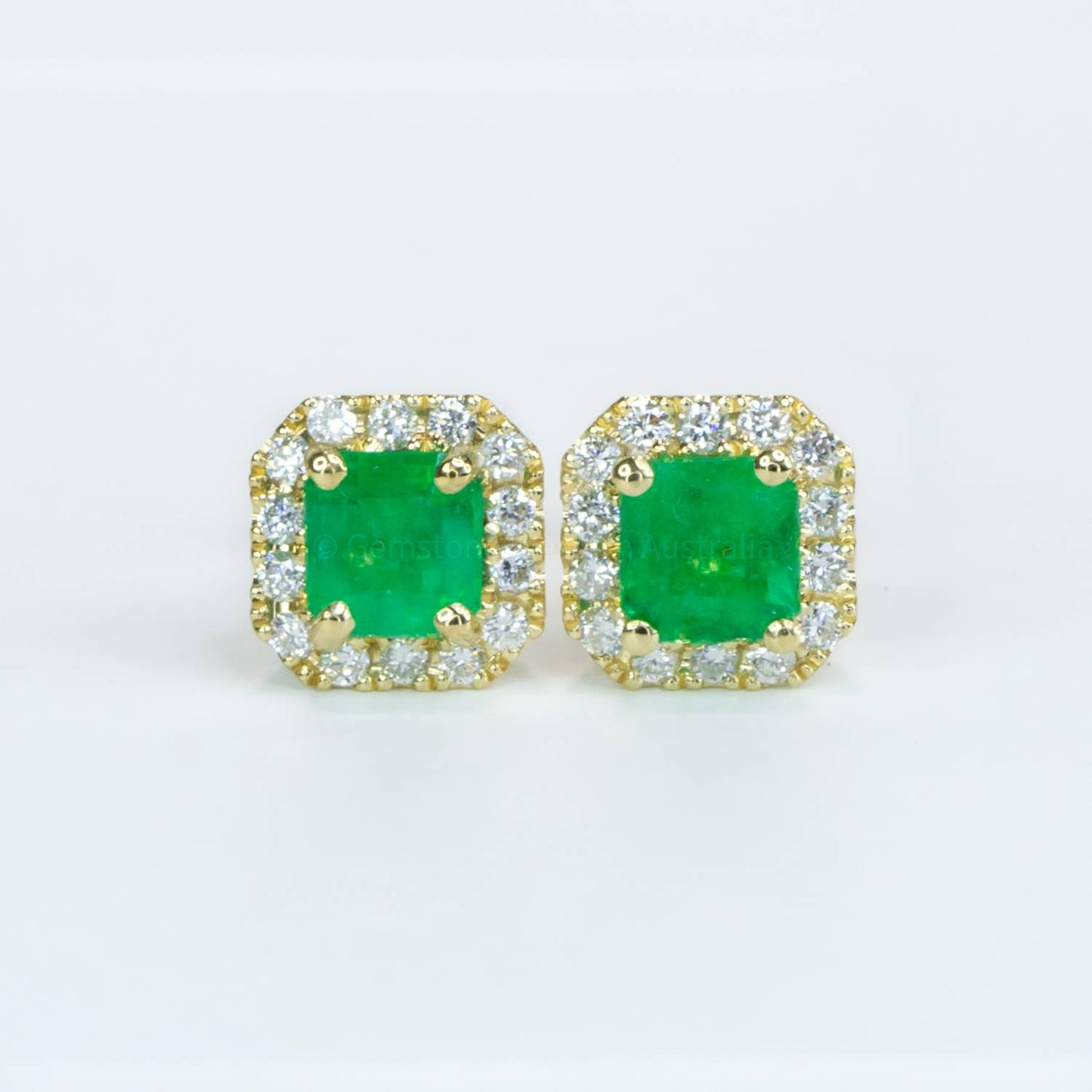 1.21ct Emerald cut Halo Studs with Natural Colombian Emeralds