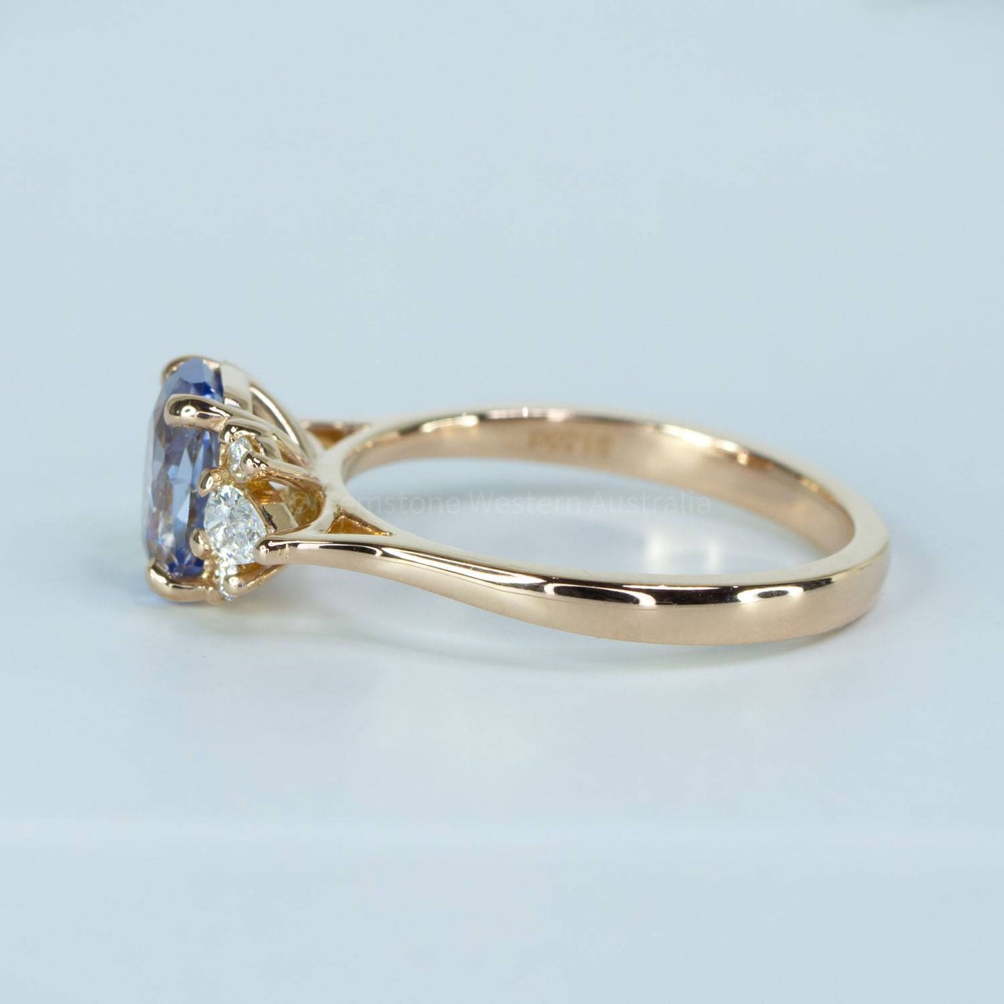 Unheated Light Blue Sapphire and Diamonds Ring in 18K Rose Gold