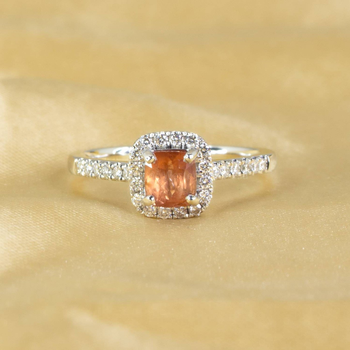 Padparadscha Sapphire Halo Ring in Platinum