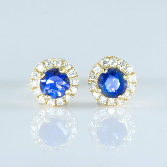 18K Yellow Gold Natural Sapphire Studs Earrings