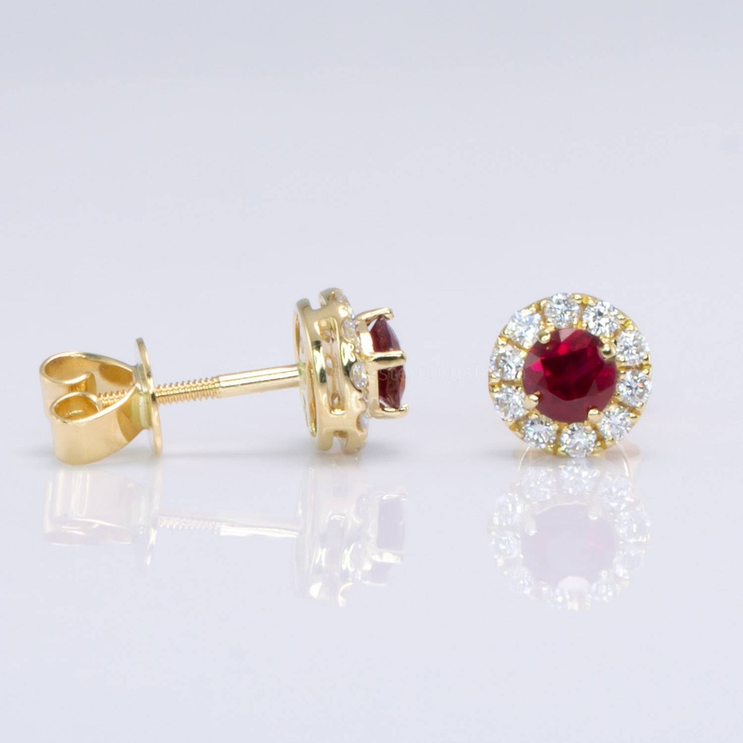 0.84 Carat Natural Ruby Stud Earrings in 18K Yellow Gold